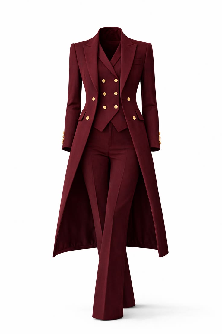 Burgundy tailored coat-suit